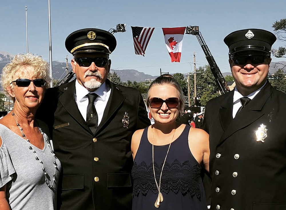 At the IAFF Memorial, (from left to right) Juli and Paul Weber; Stephanie and Jeff Schoggin honored a San Antonio fire fighter who lost his life in the line of duty.